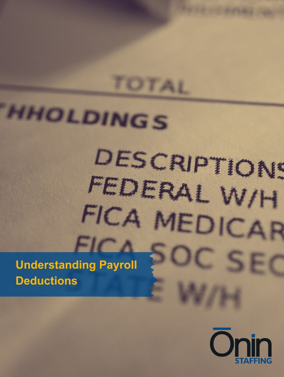 Close-up of a paycheck highlighting the payroll deductions section.